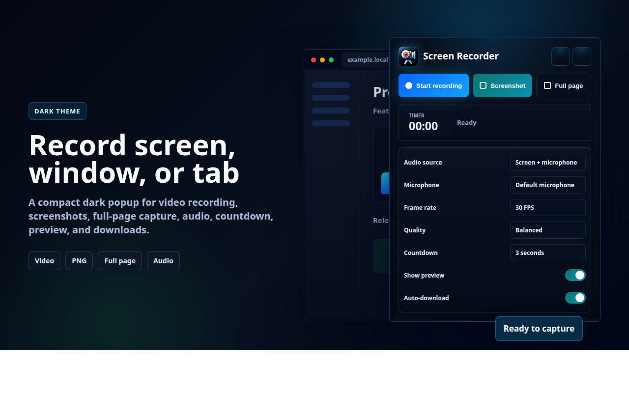 Vyskakovacie okno Screen Recorder