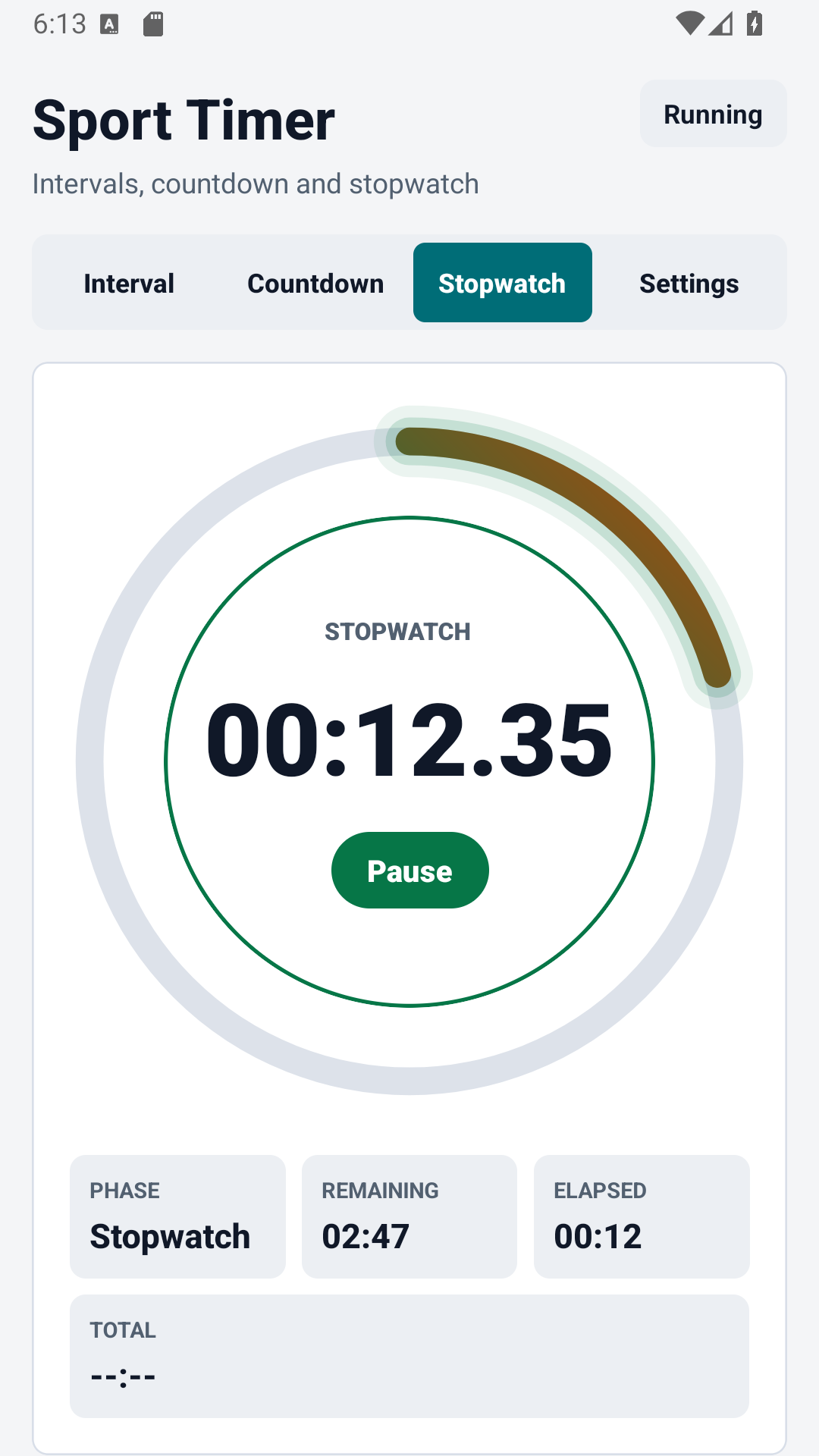 Obrazovka stopiek Sport Timer s okruhmi